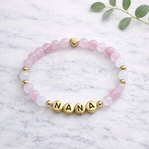 NANA Rose Quartz White Jade Crystal Bracelet 6mm Beads Jewelry Gift Ready